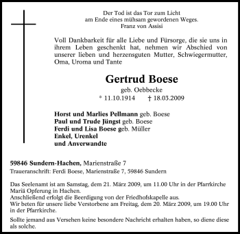Traueranzeige von Gertrud Boese von Tageszeitung