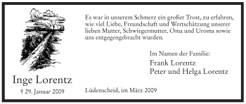 Traueranzeige von Inge Lorentz von Tageszeitung