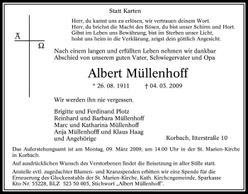 Traueranzeige von Albert Müllenhoff von Tageszeitung
