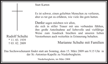 Traueranzeige von Rudolf Schulte von Tageszeitung