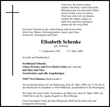 Traueranzeige von Elisabeth Schenke von Tageszeitung