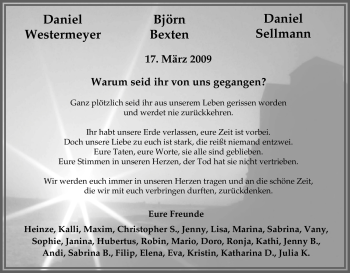 Traueranzeige von Daniel Sellmann von Tageszeitung