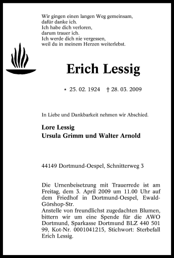 Traueranzeige von Erich Lessig von Tageszeitung