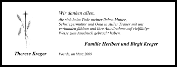 Traueranzeige von Therese Kreger von Tageszeitung