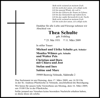 Traueranzeige von Thea Schulte von Tageszeitung
