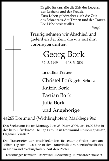 Traueranzeige von Georg Bork von Tageszeitung