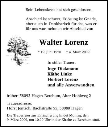 Traueranzeige von Walter Lorenz von Tageszeitung