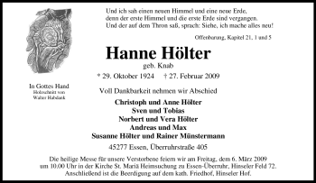 Traueranzeige von Hanne Hölter von Tageszeitung