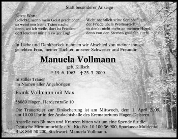 Traueranzeige von Manuela Vollmann von Tageszeitung
