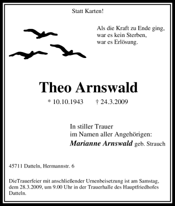 Traueranzeige von Theo Arnswald von Tageszeitung