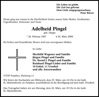 Traueranzeige von Adelheid Pingel von Tageszeitung
