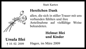 Traueranzeige von Ursula Blei von Tageszeitung