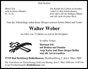 Traueranzeige von Walter Weber von Tageszeitung