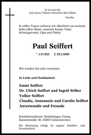 Traueranzeige von Paul Seiffert von Tageszeitung