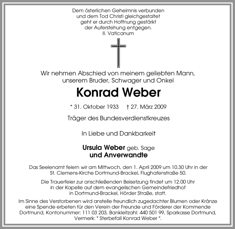  Traueranzeige für Konrad Weber vom 30.03.2009 aus Tageszeitung