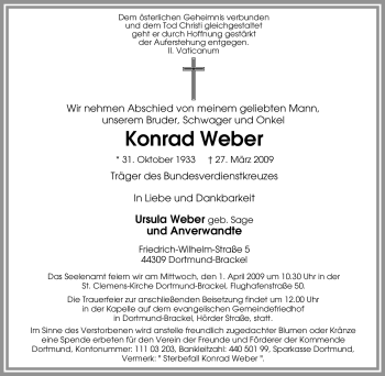 Traueranzeige von Konrad Weber von Tageszeitung