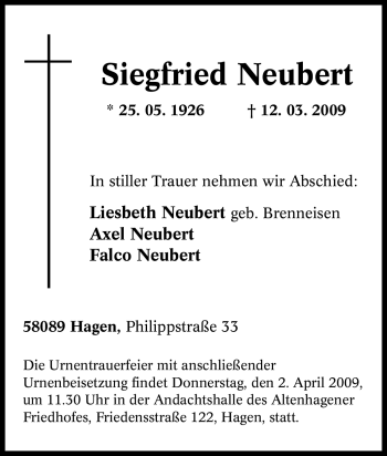 Traueranzeige von Siegfried Neubert von Tageszeitung