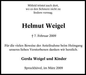 Traueranzeige von Helmut Weigel von Tageszeitung