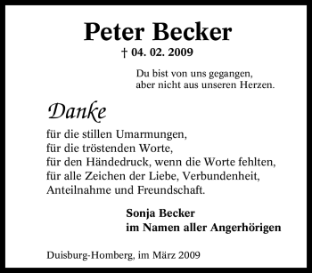 Traueranzeige von Peter Becker von Tageszeitung