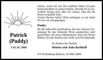 Traueranzeige von Patrick Unbekannt von Tageszeitung