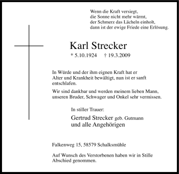 Traueranzeige von Karl Strecker von Tageszeitung