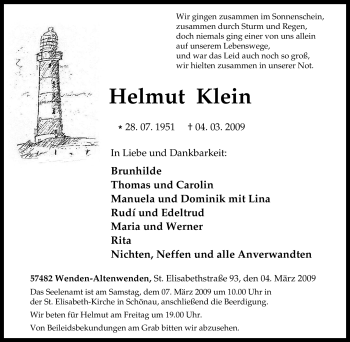 Traueranzeige von Helmut Klein von Tageszeitung