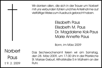 Traueranzeige von Norbert Paus von Tageszeitung