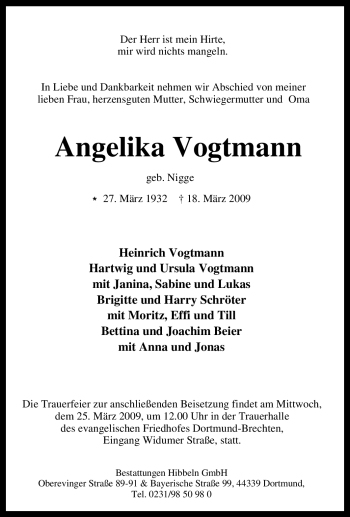 Traueranzeige von Angelika Vogtmann von Tageszeitung