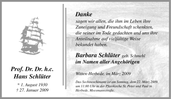 Traueranzeige von Hans Schlüter von Tageszeitung