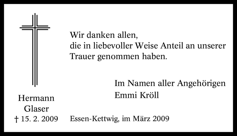  Traueranzeige für Hermann Glaser vom 21.03.2009 aus Tageszeitung