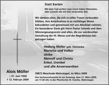 Traueranzeige von Alois Möller von Tageszeitung