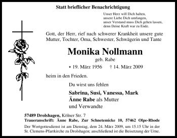 Traueranzeige von Monika Nollmann von Tageszeitung