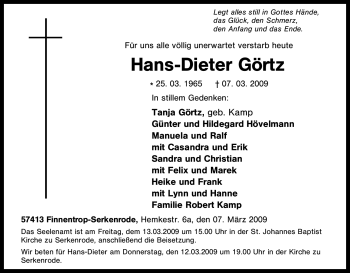 Traueranzeige von Hans-Dieter Görtz von Tageszeitung