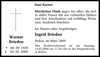 Traueranzeige von Werner Brieden von Tageszeitung