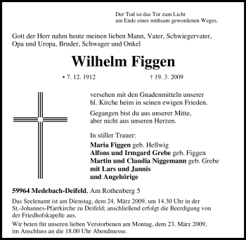 Traueranzeige von Wilhelm Figgen von Tageszeitung