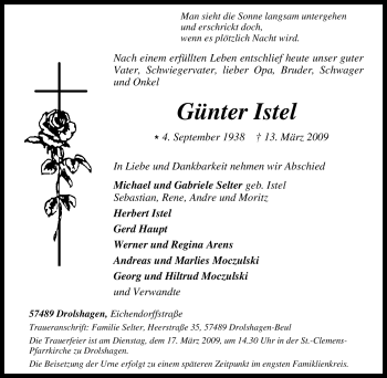 Traueranzeige von Günter Istel von Tageszeitung