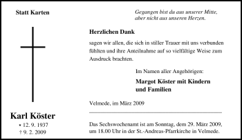 Traueranzeige von Karl Köster von Tageszeitung