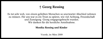 Traueranzeige von Georg Ressing von Tageszeitung