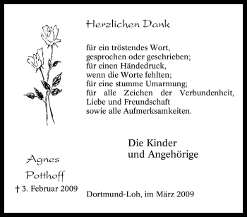 Traueranzeige von Agnes Potthoff von Tageszeitung