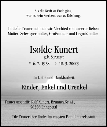 Traueranzeige von Isolde Kunert von Tageszeitung