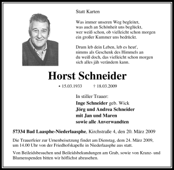 Traueranzeige von Horst Schneider von Tageszeitung