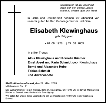 Traueranzeige von Elisabeth Klewinghaus von Tageszeitung