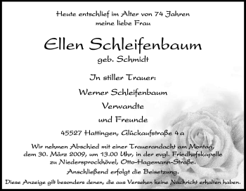 Traueranzeige von Ellen Schleifenbaum von Tageszeitung