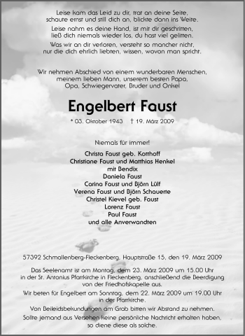 Traueranzeige von Engelbert Faust von Tageszeitung