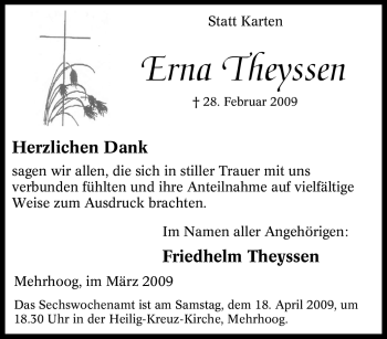 Traueranzeige von Erna Theyssen von Tageszeitung