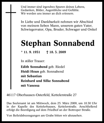 Traueranzeige von Stephan Sonnabend von Tageszeitung