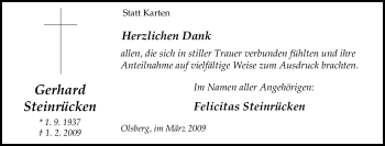 Traueranzeige von Gerhard Steinrücken von Tageszeitung