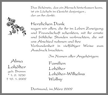 Traueranzeige von Alma Lohölter von Tageszeitung