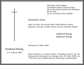 Traueranzeige von Gerhard König von Tageszeitung