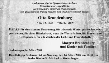 Traueranzeige von Otto Brandenburg von Tageszeitung